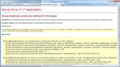 No Parameterless Constructor defined for object.